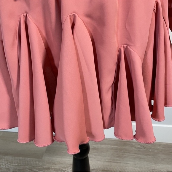 Mainstrip Peach Pink Long Sleeve Smocked Waist Ruffle Mini Dress – Size M - Picture 4 of 12